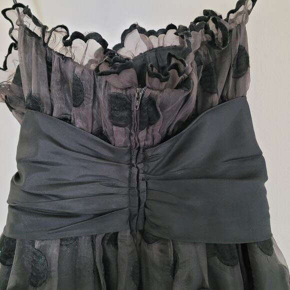 VTG Betsey Johnson Black Strapless Fit & Flare Dress Tulle Polka Dot Size 10 Y2K - Picture 5 of 11
